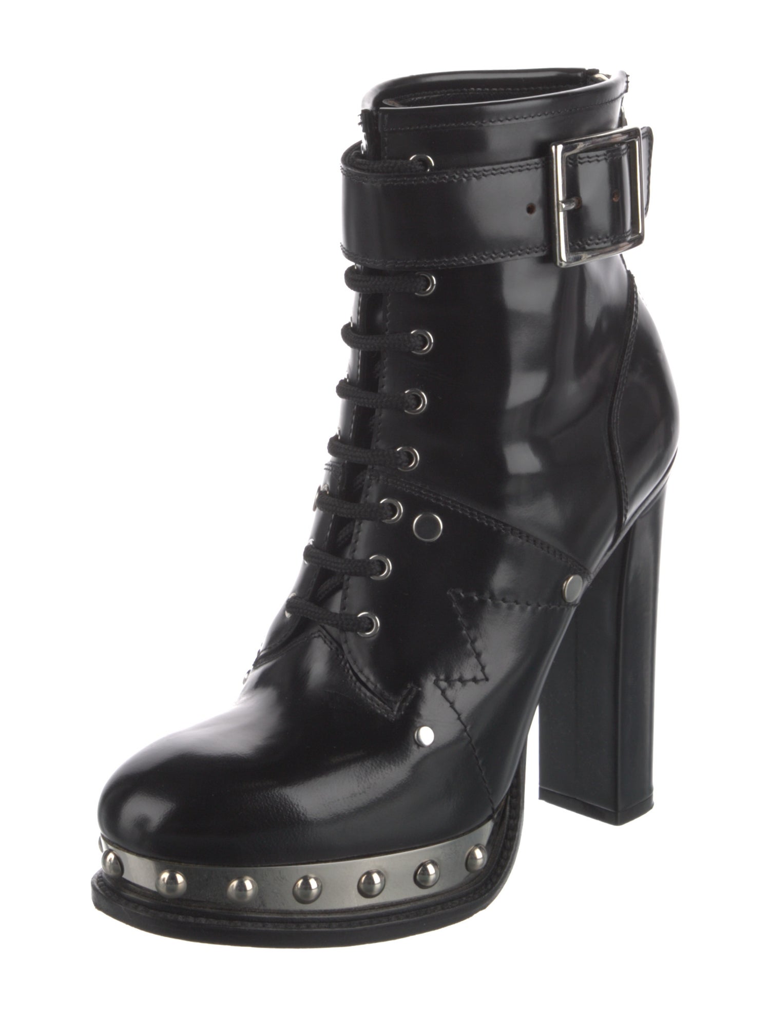 Alexander McQueen Leather Studded Accents Lace-Up Boots