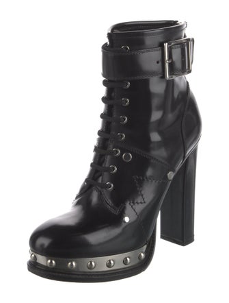 Alexander McQueen Leather Studded Accents Lace-Up Boots