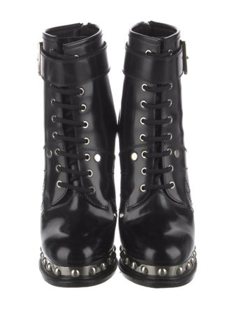 Alexander McQueen Leather Studded Accents Lace-Up Boots