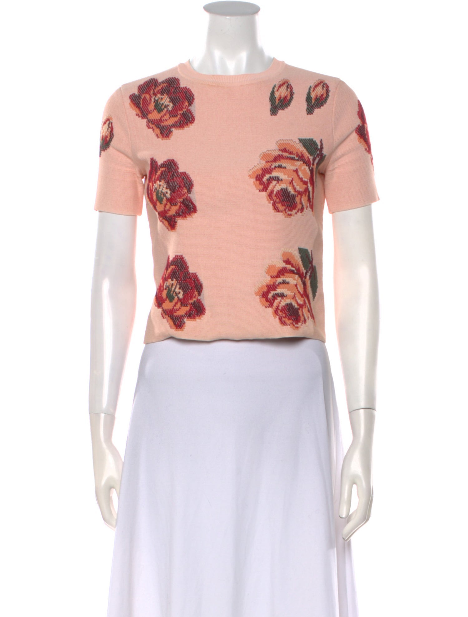 Alexander McQueen Floral Print Crew Neck Crop Top