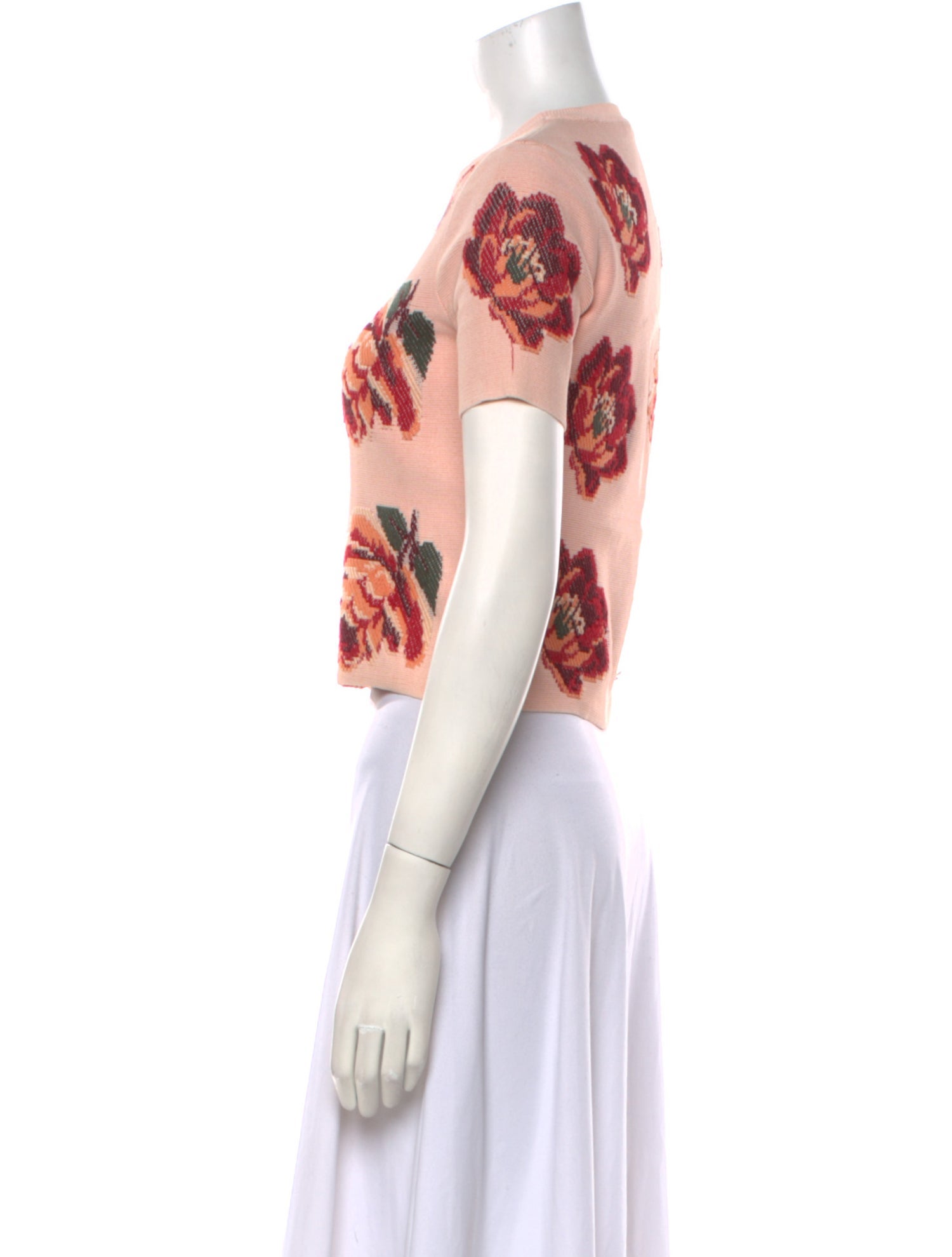 Alexander McQueen Floral Print Crew Neck Crop Top