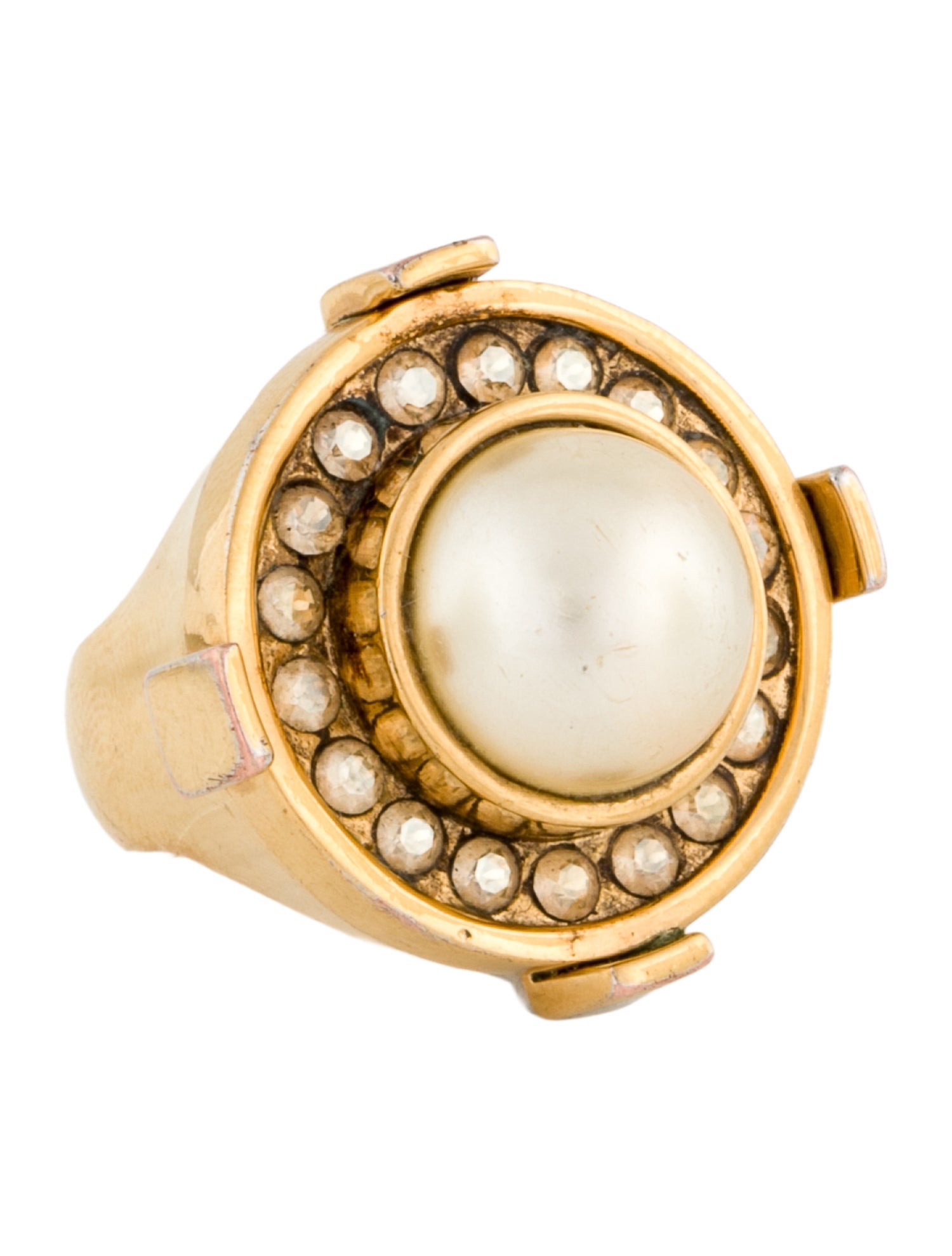 Alexander McQueen Faux Pearl & Crystal Military Ring