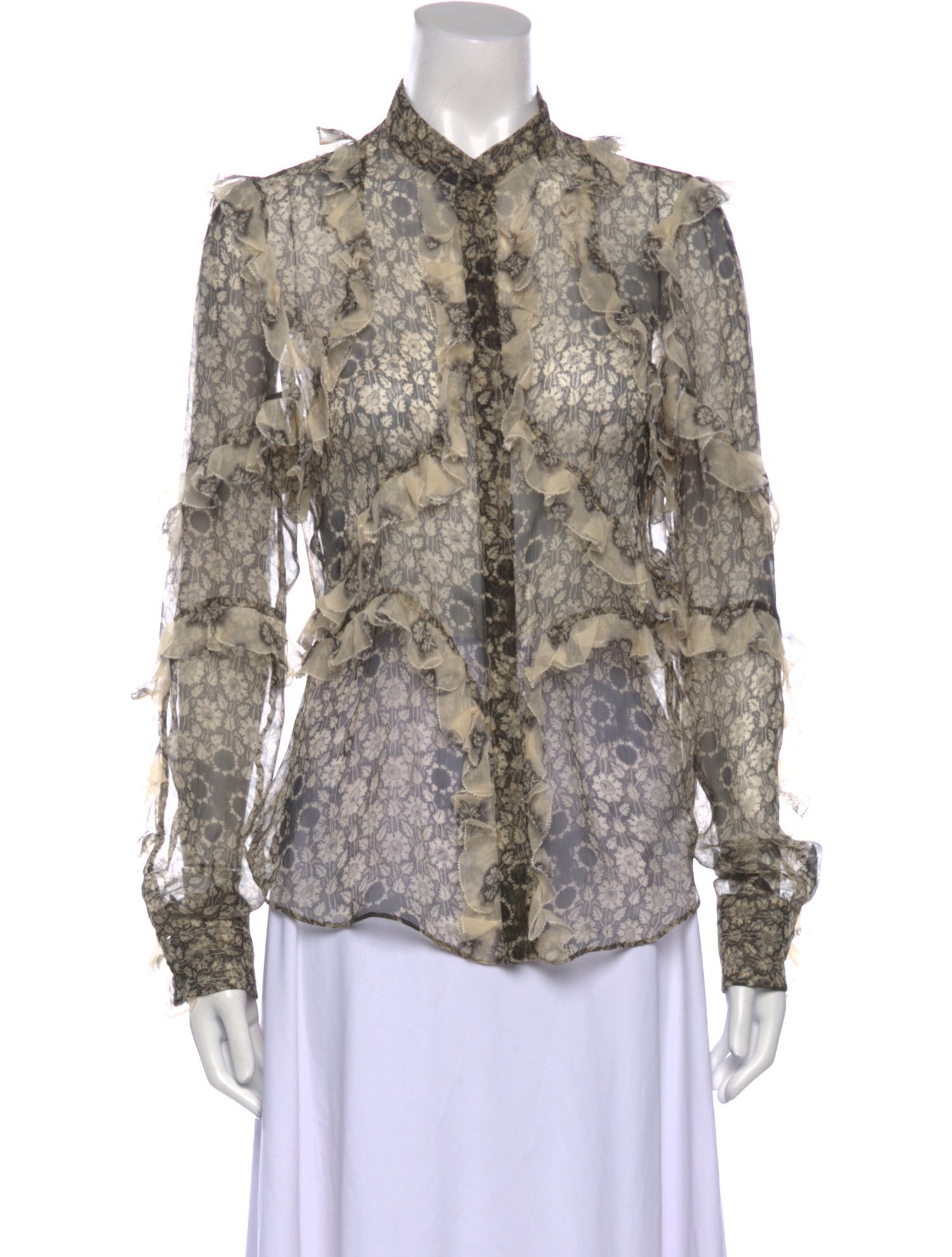 Alexander McQueen Silk Floral Print Button-Up Top