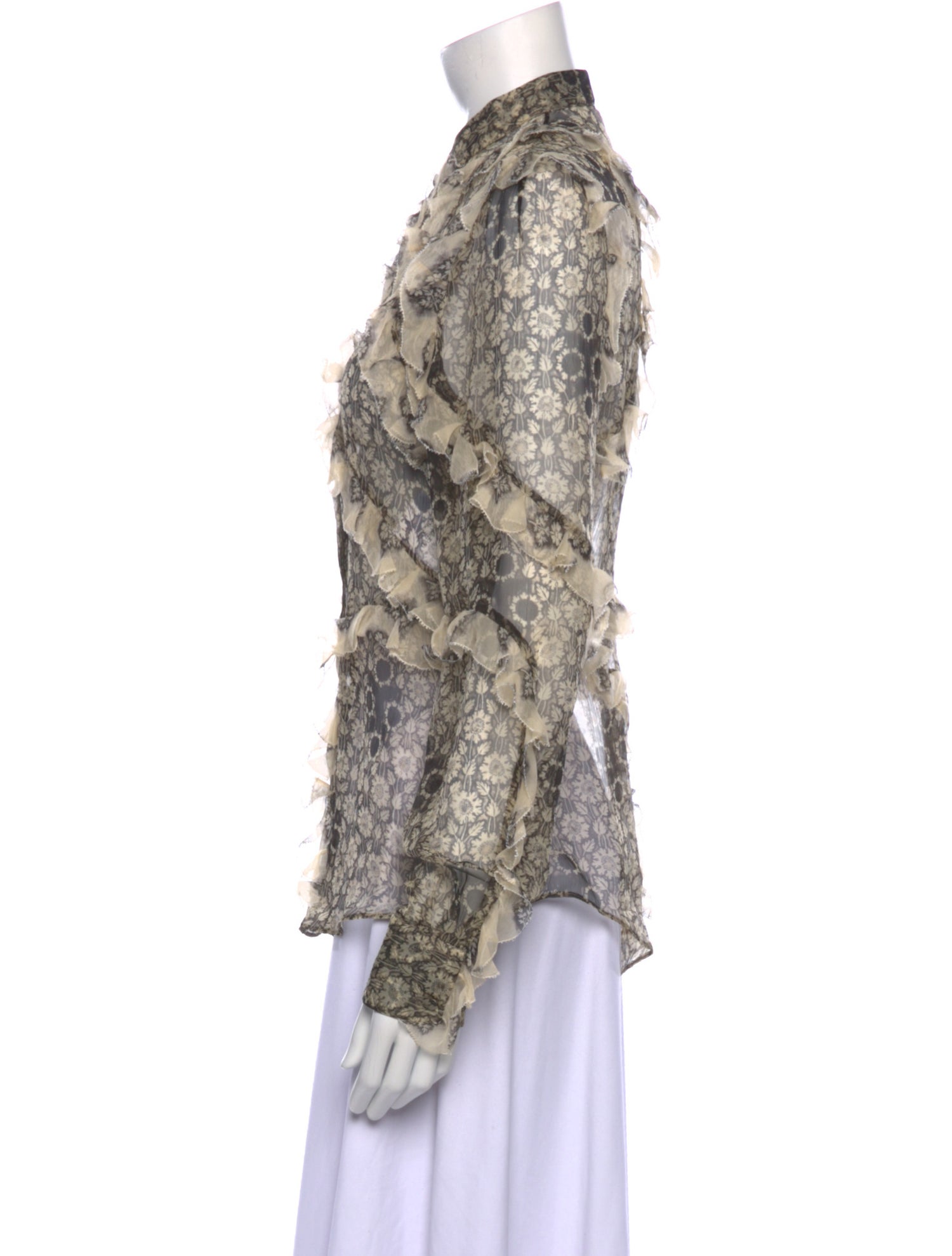 Alexander McQueen Silk Floral Print Button-Up Top