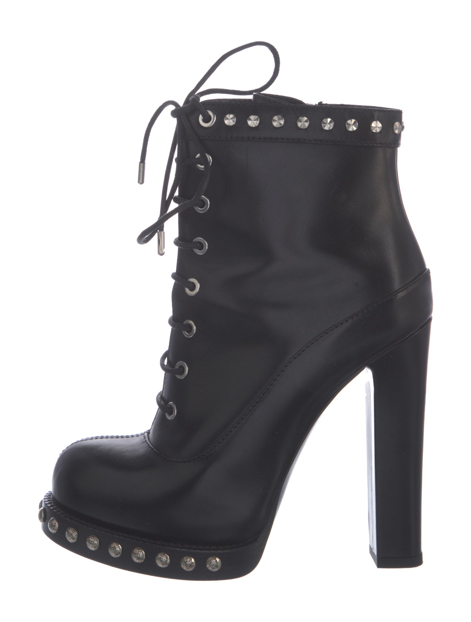 Alexander McQueen Leather Studded Accents Lace-Up Boots