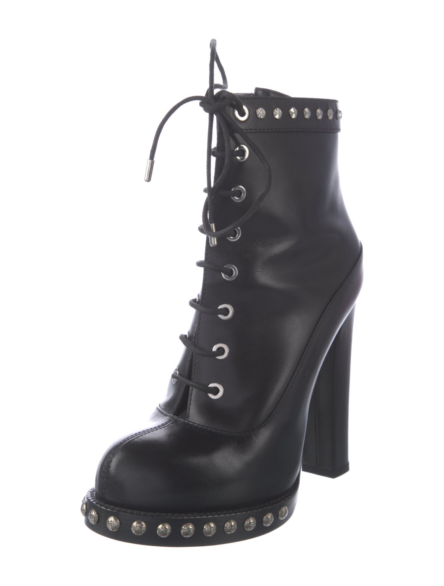 Alexander McQueen Leather Studded Accents Lace-Up Boots