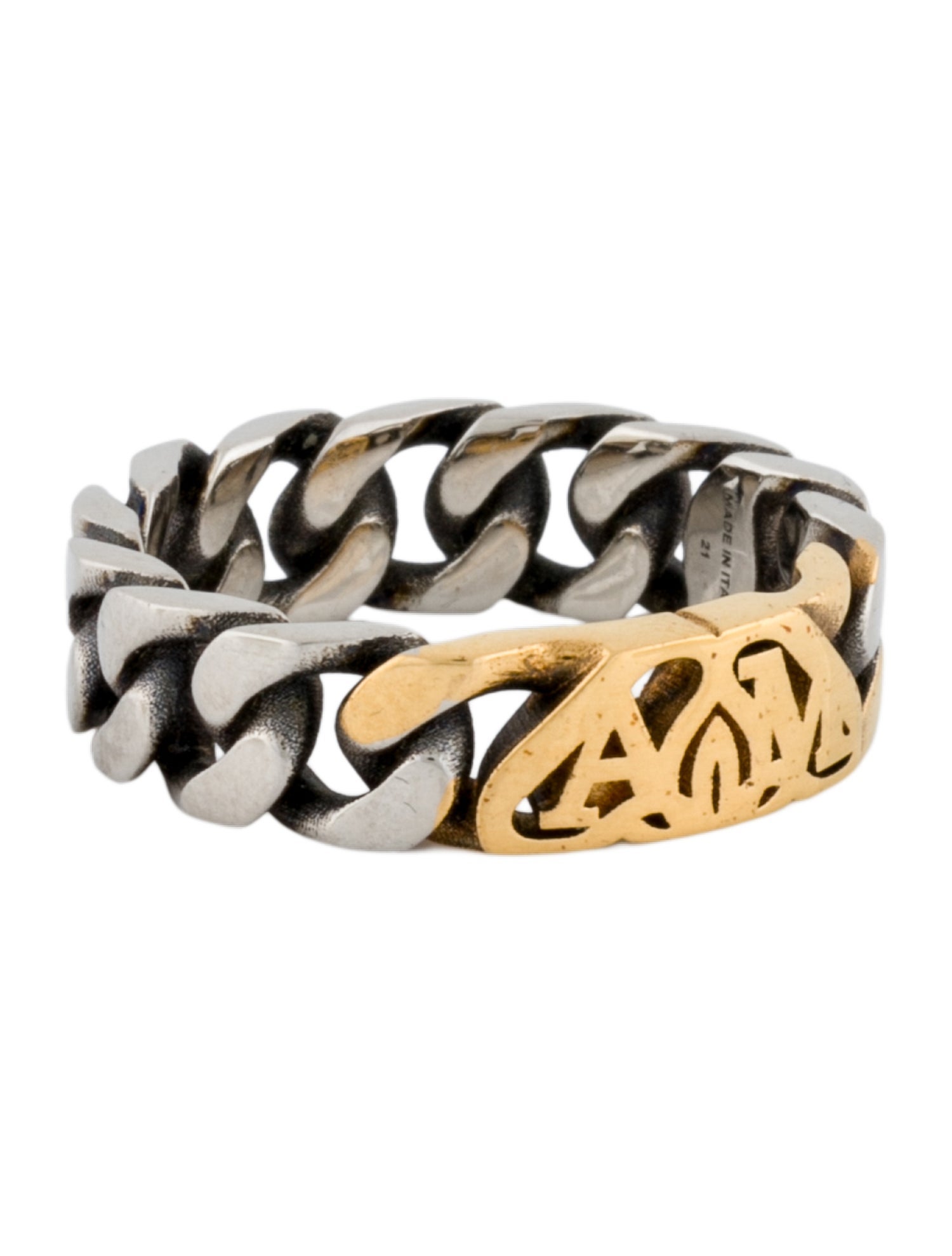 Alexander McQueen Two-Tone Seal Logo Chain Ring