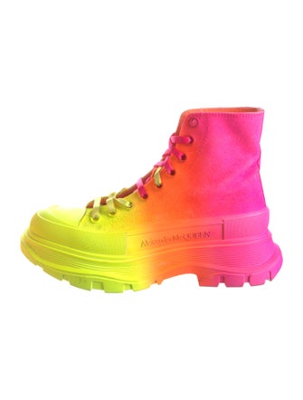 Alexander McQueen Canvas Colorblock Pattern Combat Boots