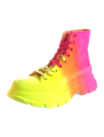 Alexander McQueen Canvas Colorblock Pattern Combat Boots