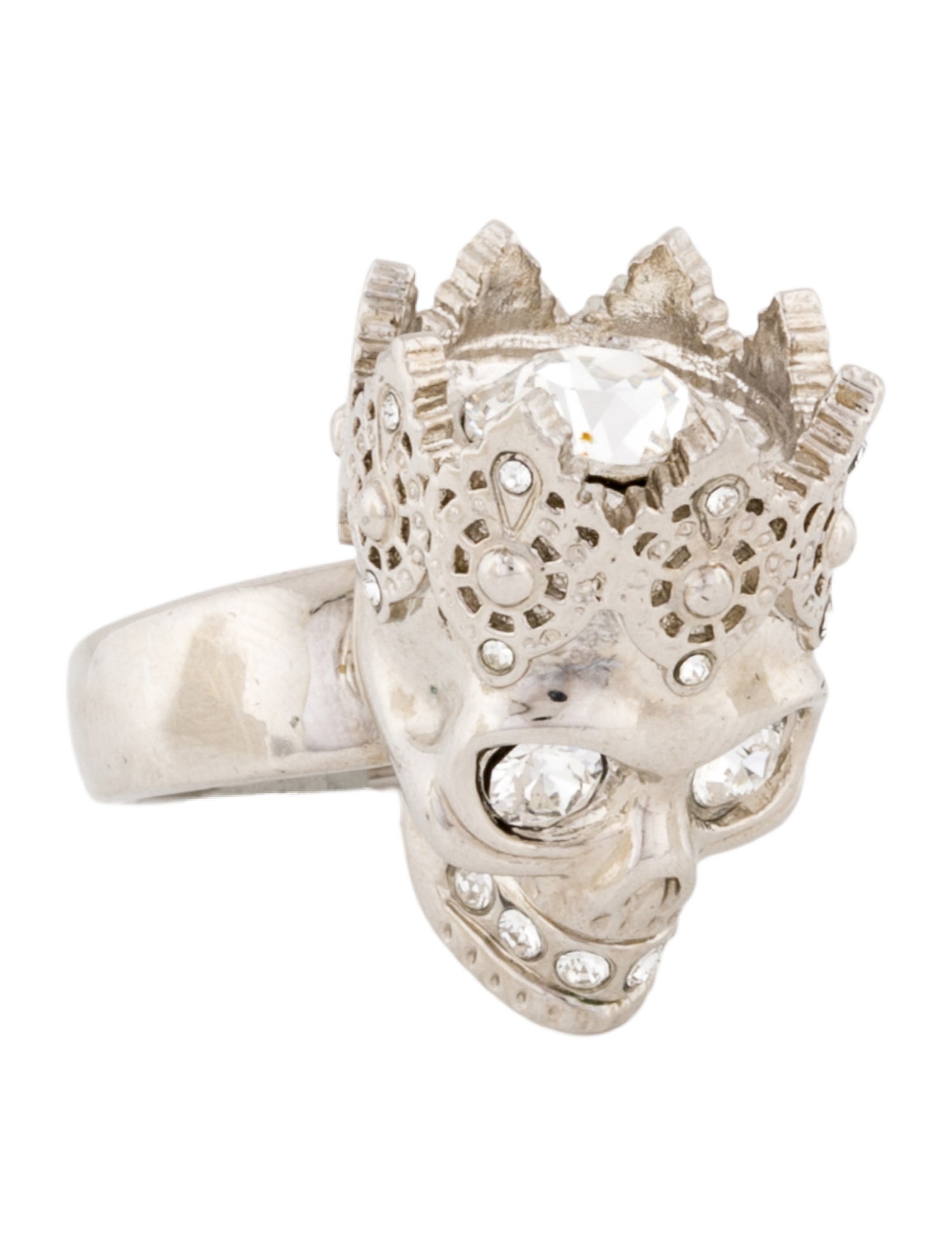 Alexander McQueen Crystal Crowned Skull Cocktail Ring