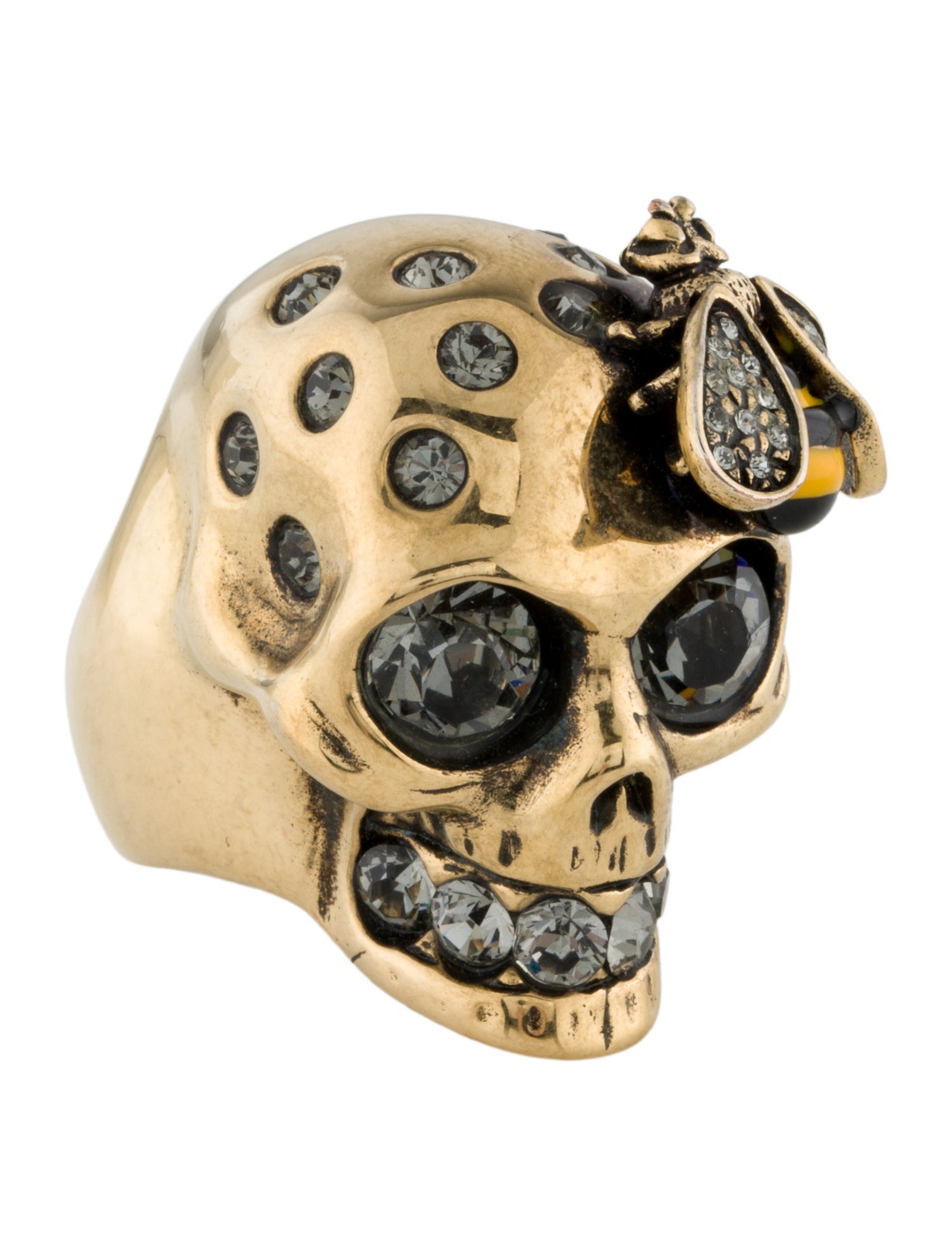 Alexander McQueen Crystal & Enamel Bee Skull Ring