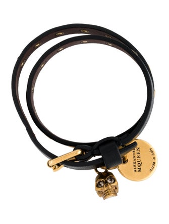 Alexander McQueen Leather & Crystal Open Stud Skull Wrap Bracelet