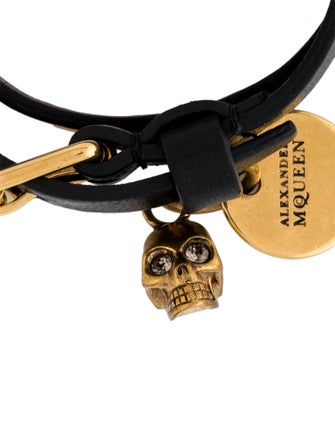 Alexander McQueen Leather & Crystal Open Stud Skull Wrap Bracelet