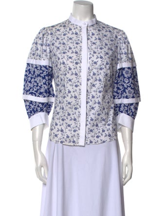 Alexander McQueen Floral Print Mock Neck Button-Up Top