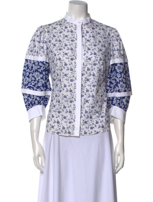 Alexander McQueen Floral Print Mock Neck Button-Up Top