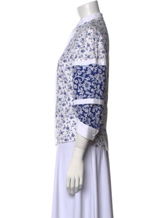 Alexander McQueen Floral Print Mock Neck Button-Up Top