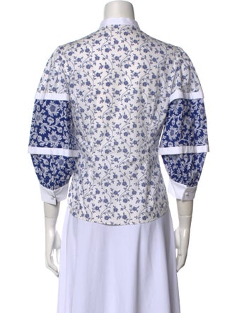 Alexander McQueen Floral Print Mock Neck Button-Up Top