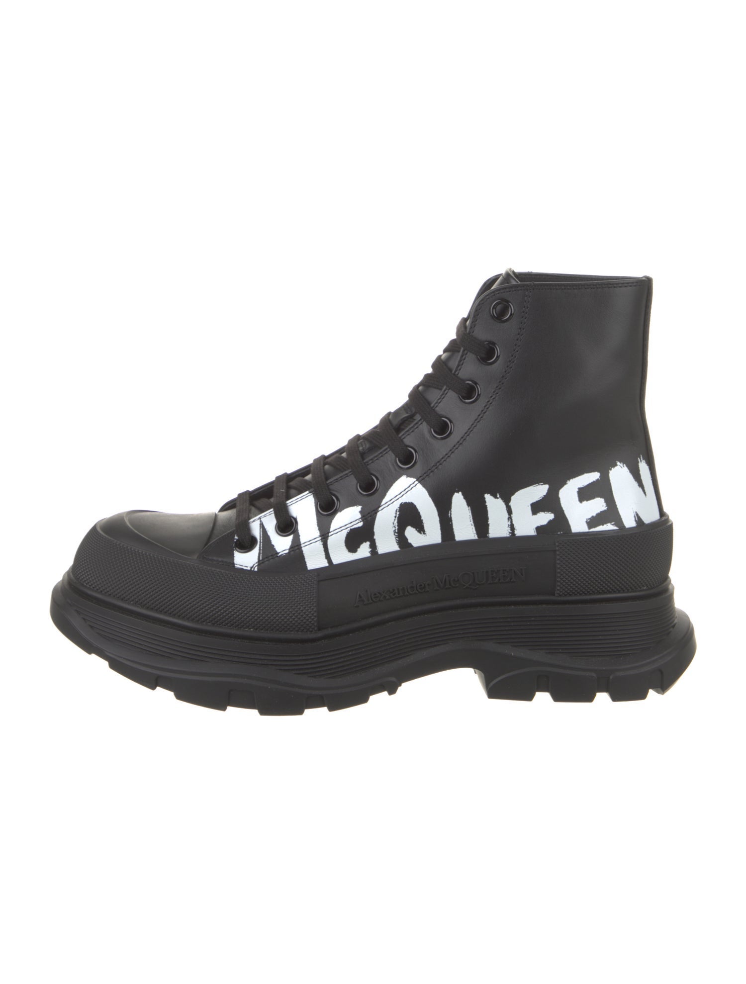 Alexander McQueen Leather Graphic Print Hiking Boots