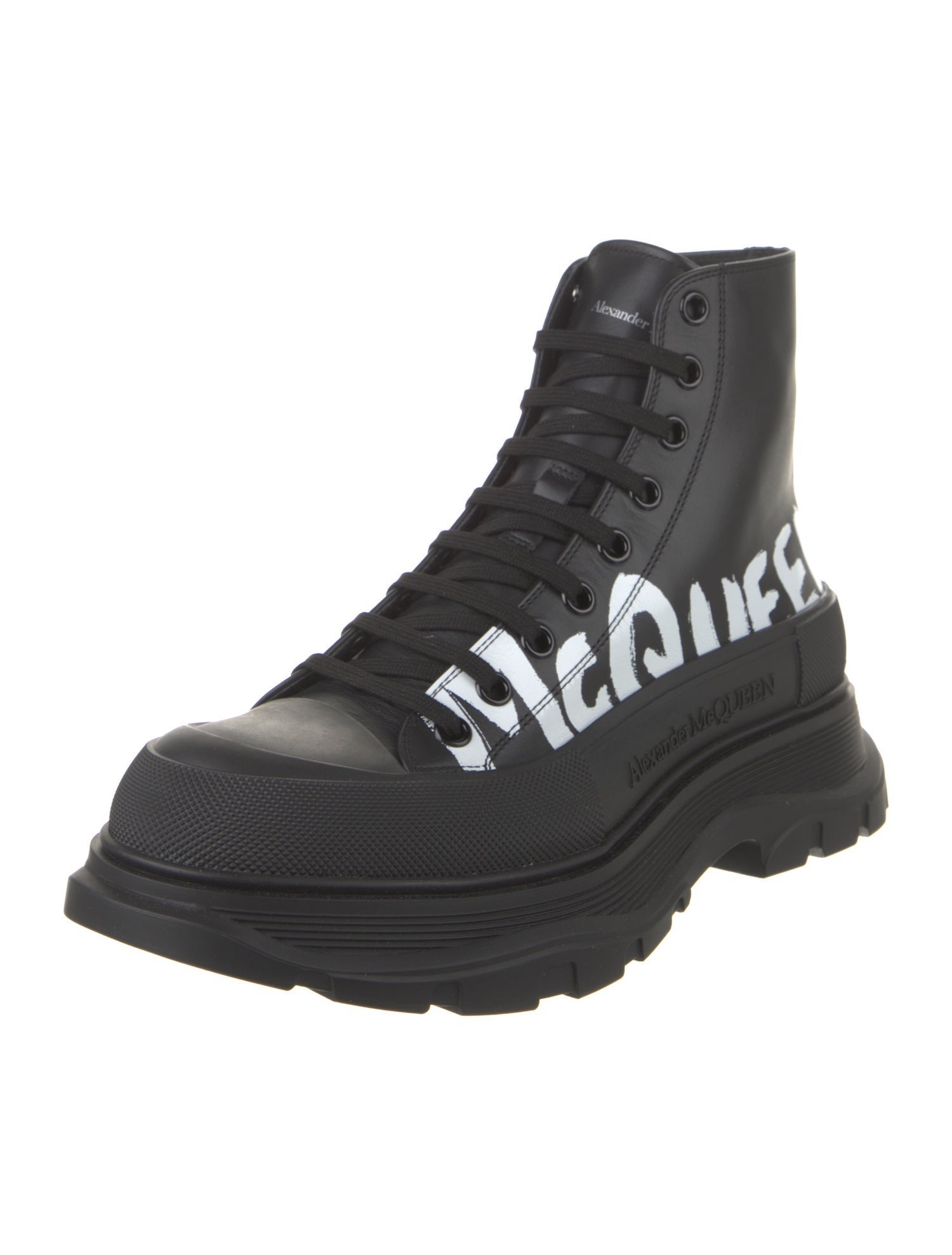 Alexander McQueen Leather Graphic Print Hiking Boots