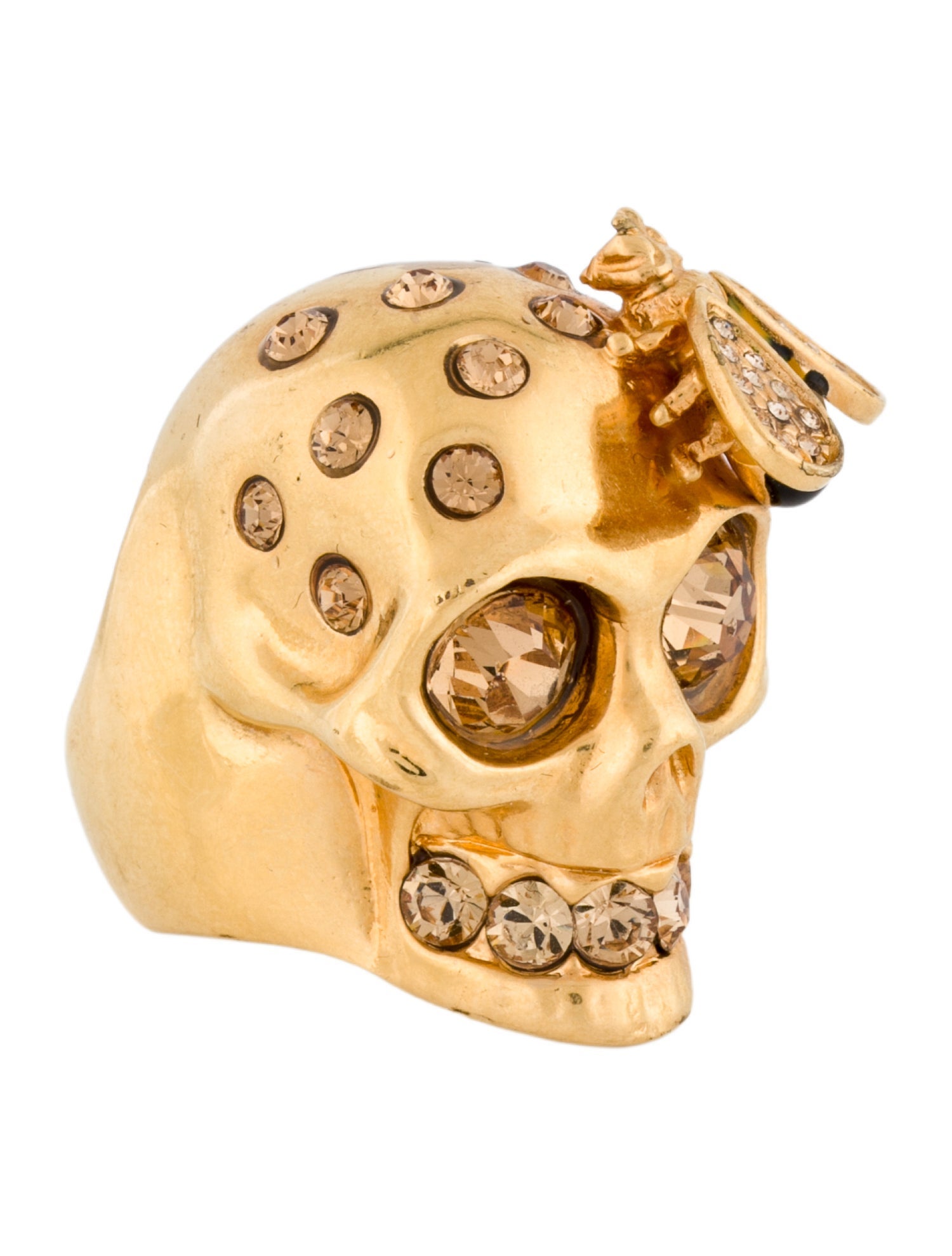 Alexander McQueen Crystal & Enamel Bee Skull Cocktail Ring
