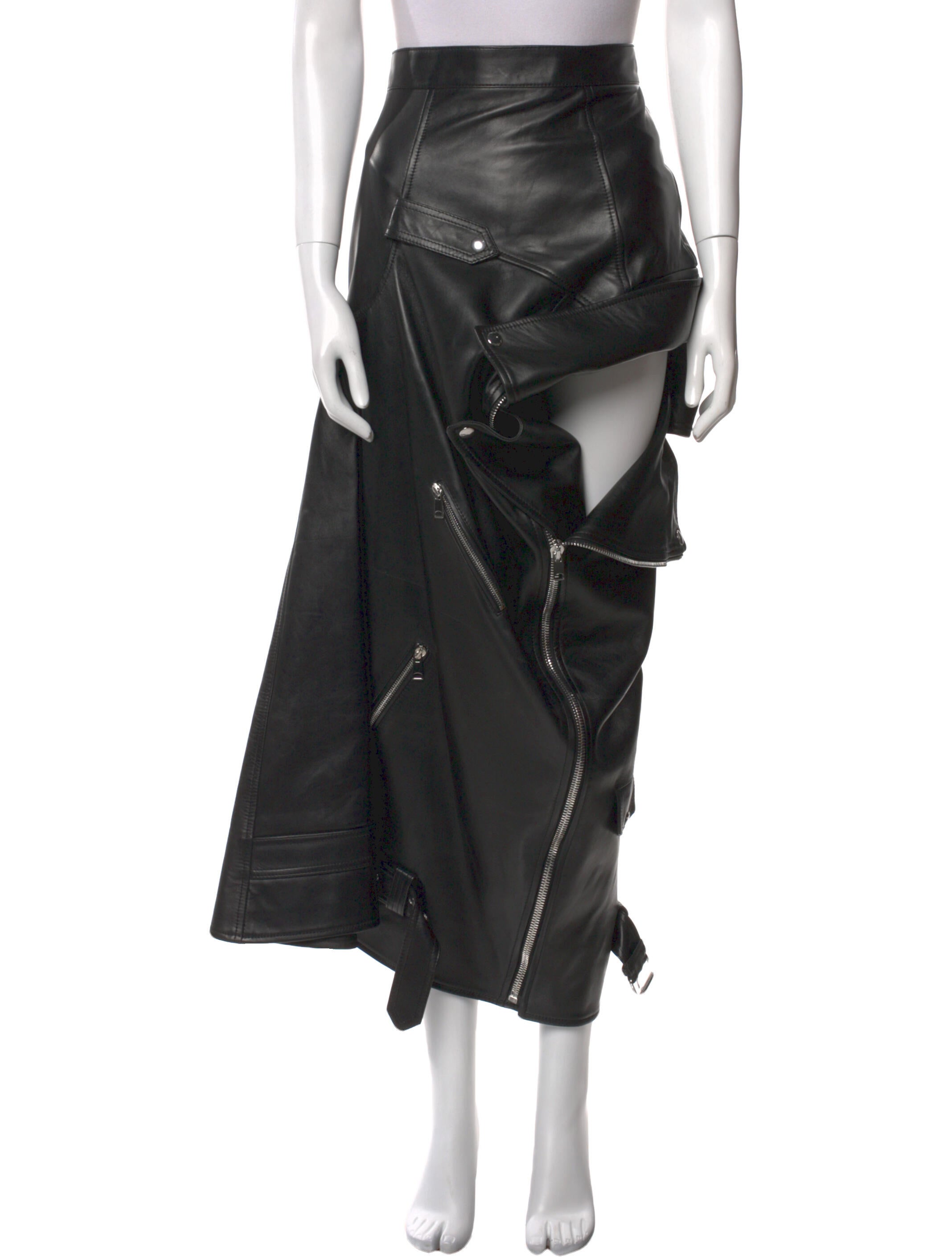 Alexander McQueen Leather Midi Length Skirt