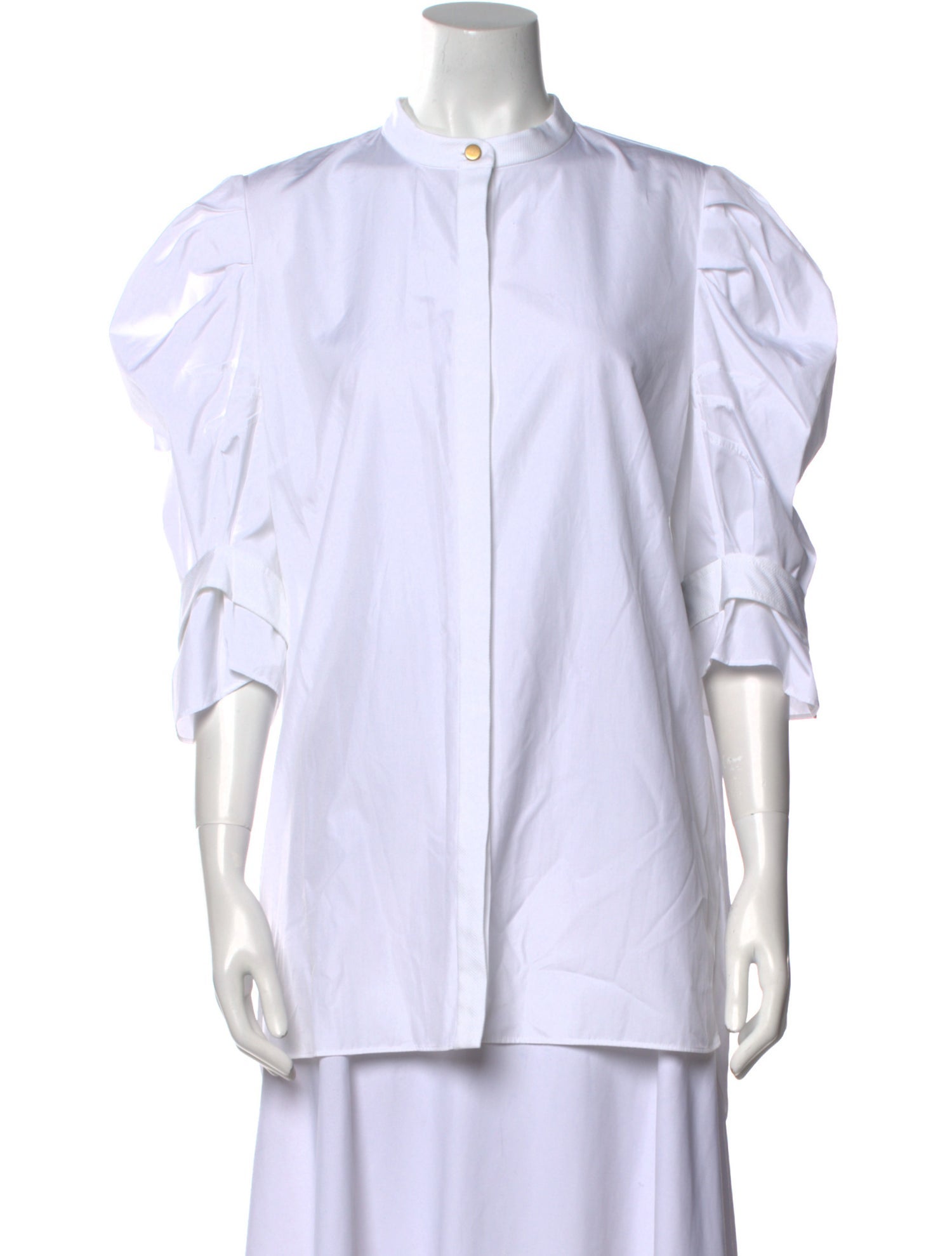 Alexander McQueen Mock Neck Three-Quarter Sleeve Button-Up Top