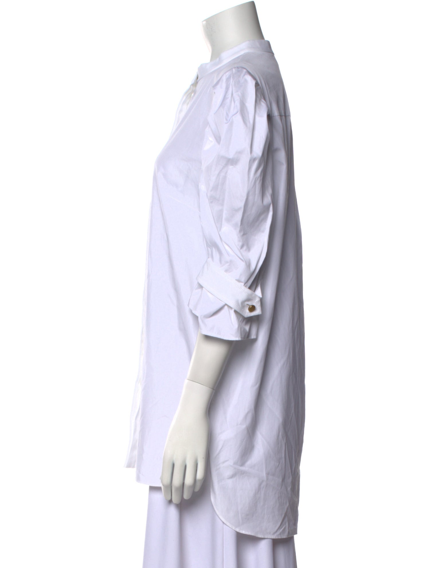 Alexander McQueen Mock Neck Three-Quarter Sleeve Button-Up Top