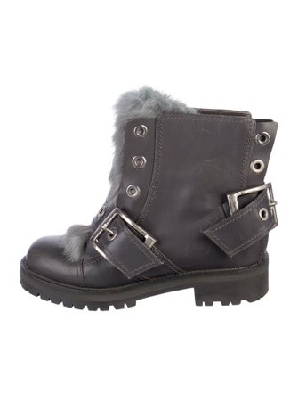 Alexander McQueen Leather Fur Trim Combat Boots