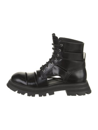 Alexander McQueen Leather Cutout Accent Combat Boots