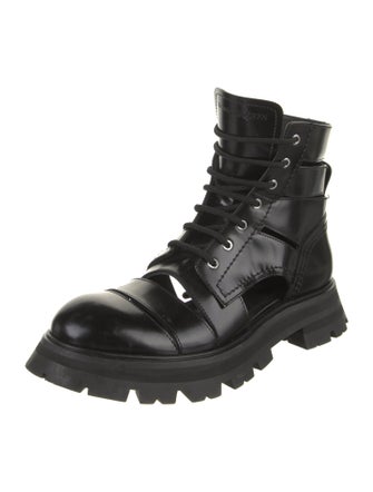 Alexander McQueen Leather Cutout Accent Combat Boots