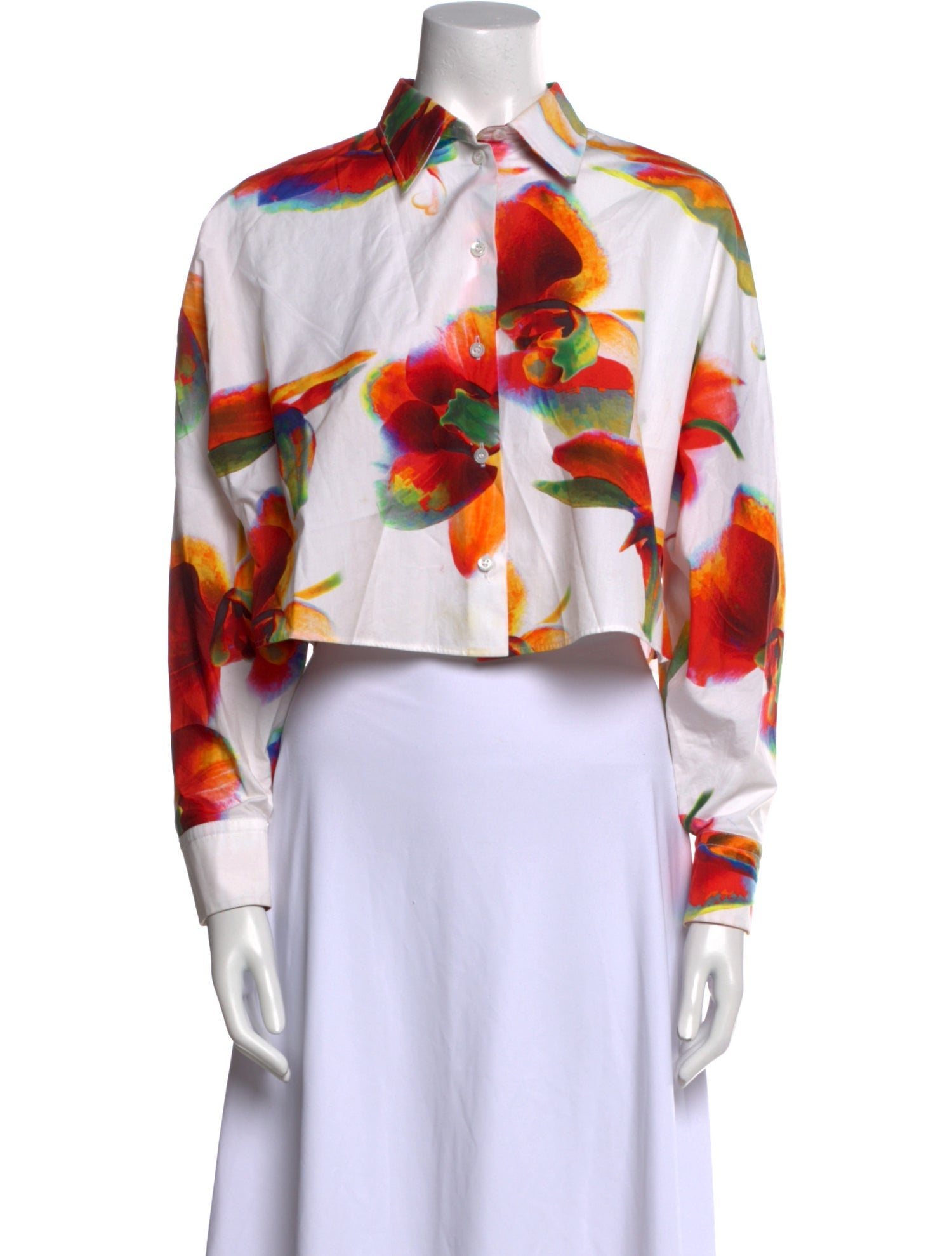 Alexander McQueen Printed Long Sleeve Crop Top