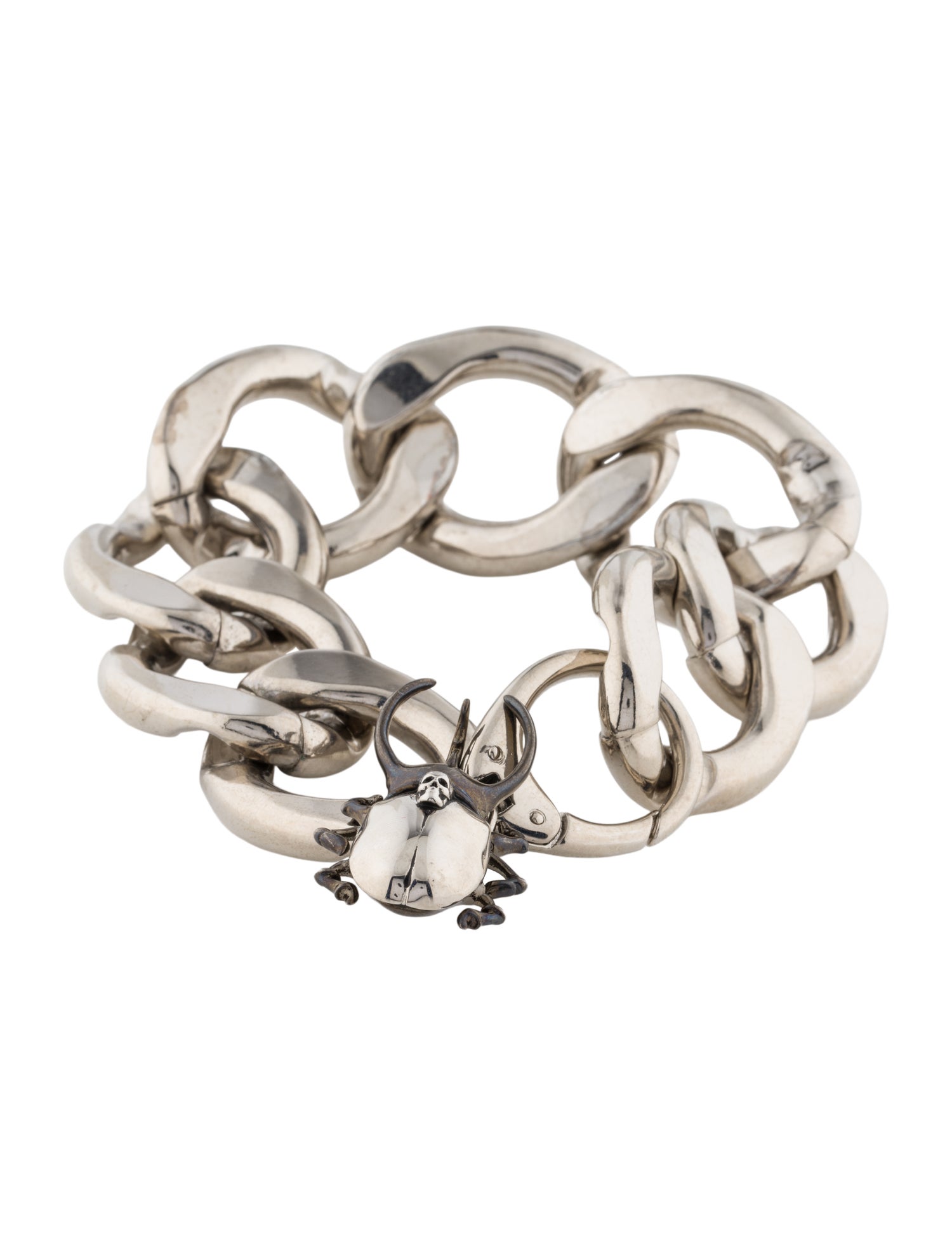 Alexander McQueen Curb Chain Beetle Skull Charm Bracelet