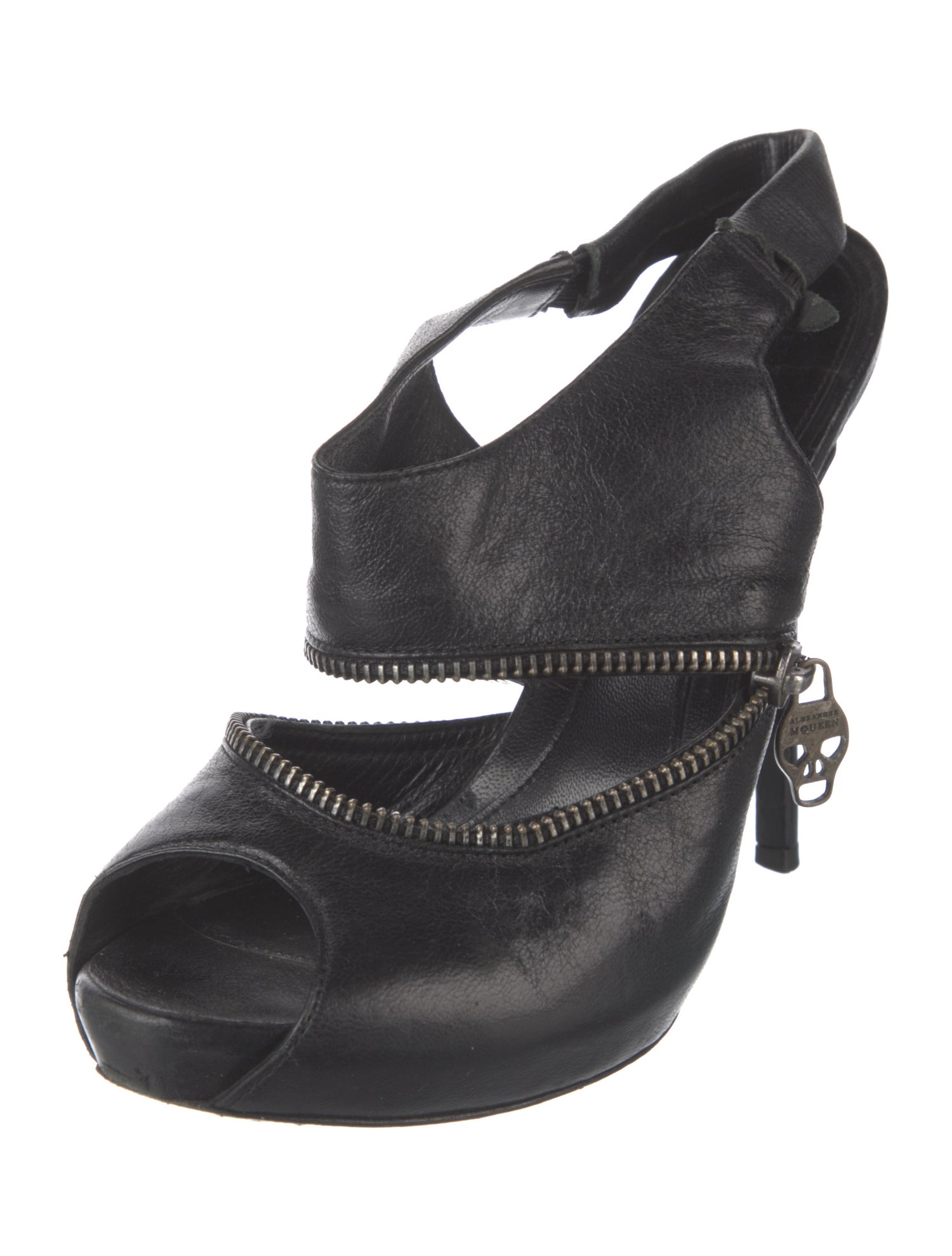 Alexander McQueen Skull Leather Slingback Pumps