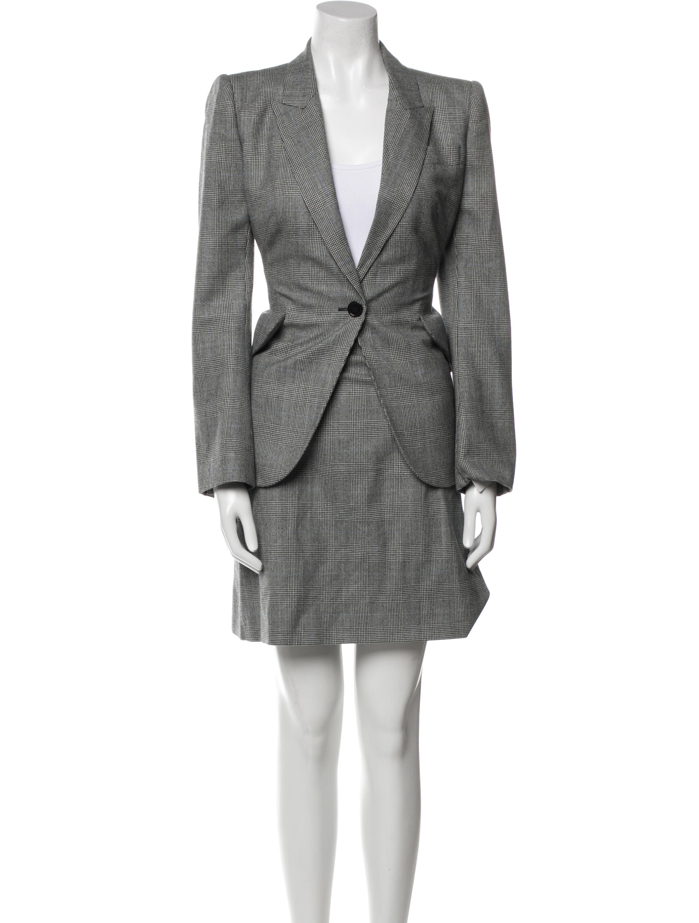 Alexander McQueen Wool Plaid Print Skirt Suit w/ Tags