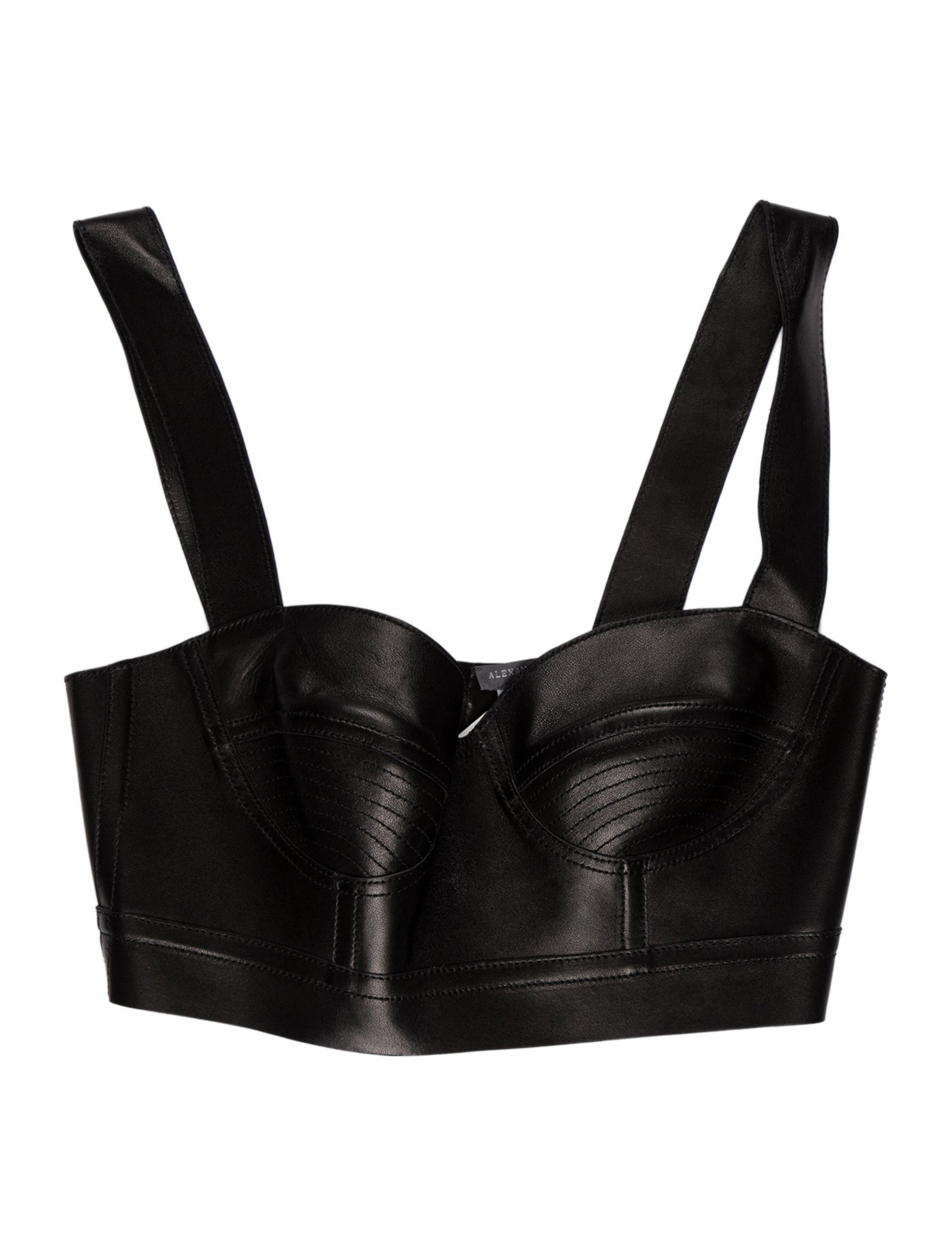 Alexander McQueen Leather Square Neckline Crop Top