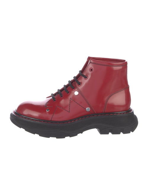 Alexander McQueen Patent Leather Colorblock Pattern Combat Boots