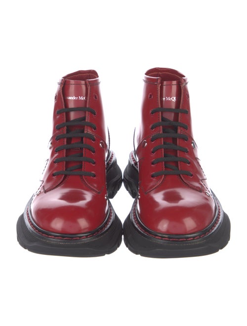 Alexander McQueen Patent Leather Colorblock Pattern Combat Boots
