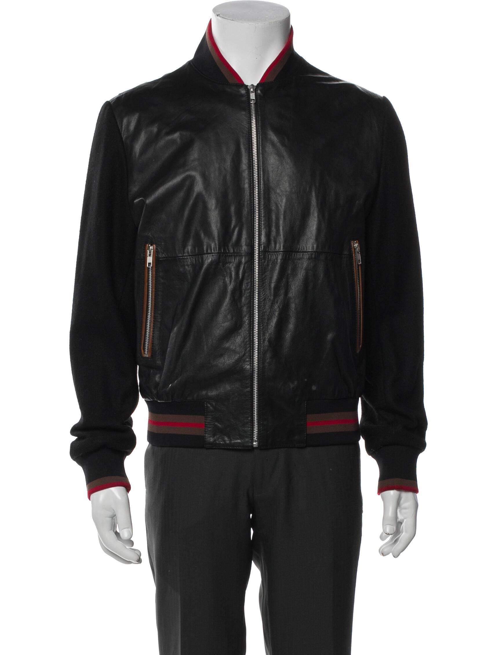 McQ Alexander McQueen Goat Leather Striped Bomber Jacket