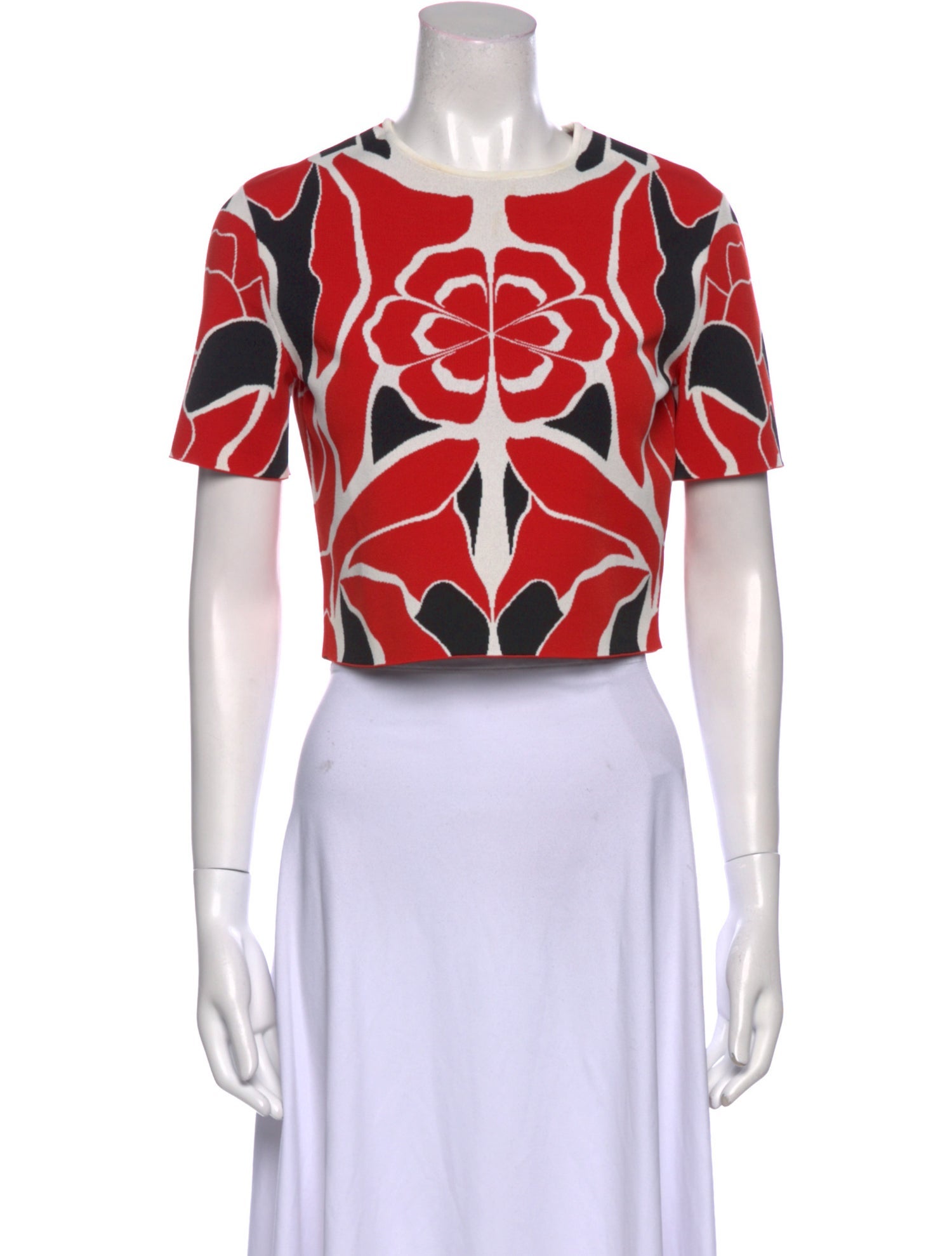 Alexander McQueen Printed Crew Neck Crop Top