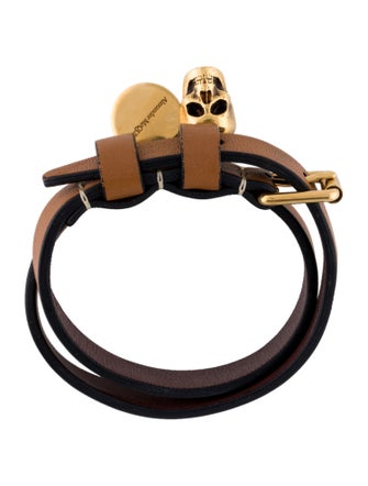 Alexander McQueen Leather Skull Charm Double Wrap Bracelet