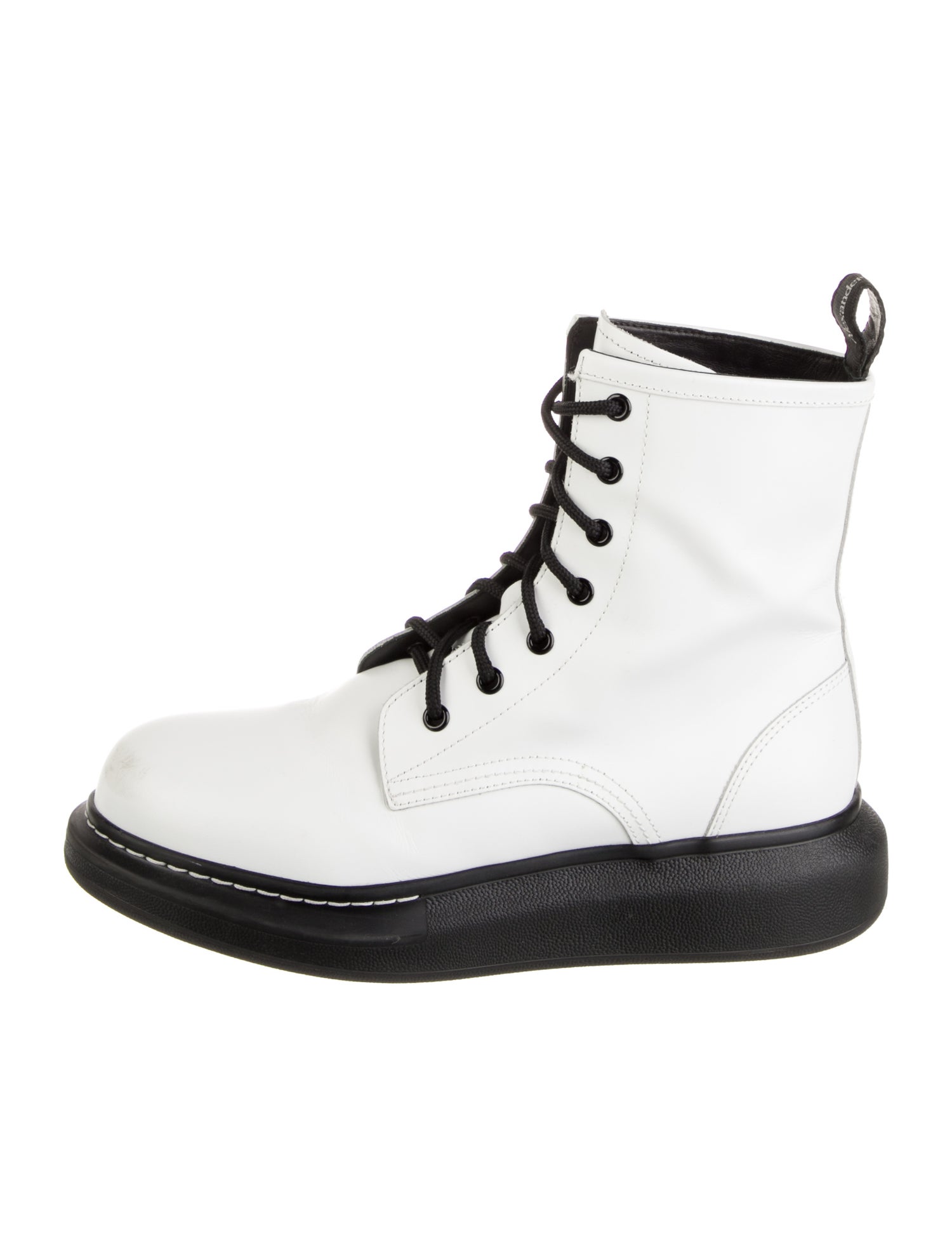 Alexander McQueen Leather Colorblock Pattern Combat Boots