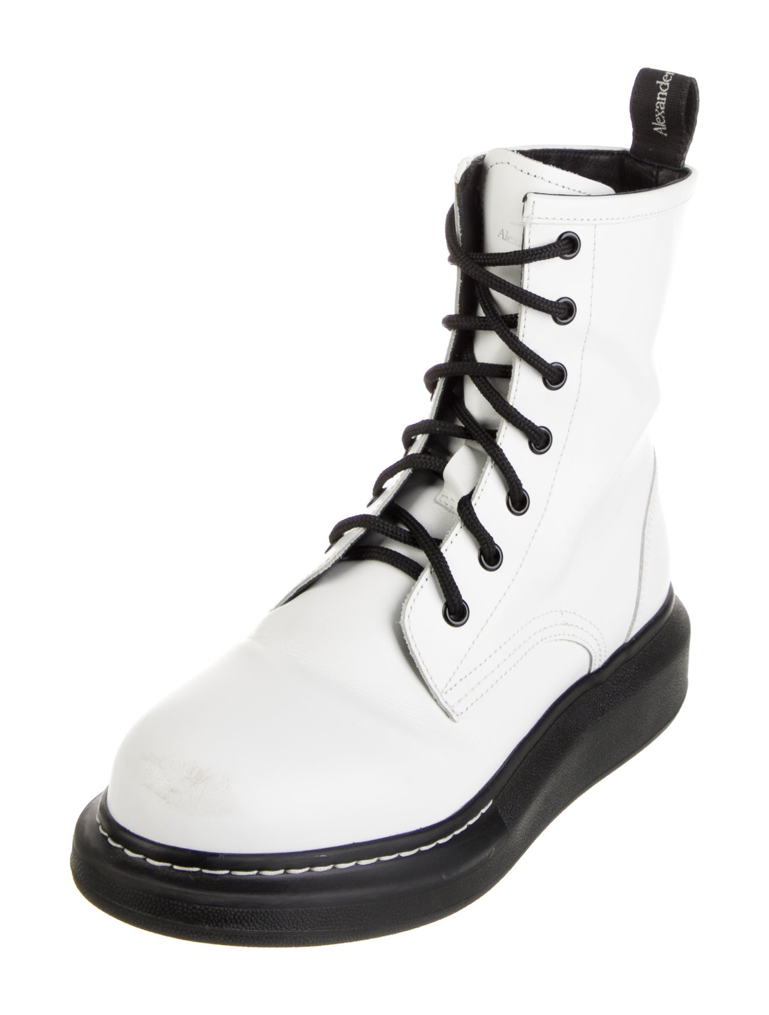 Alexander McQueen Leather Colorblock Pattern Combat Boots