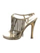 Alexander McQueen Leather Fringe Trim Accent T-Strap Sandals