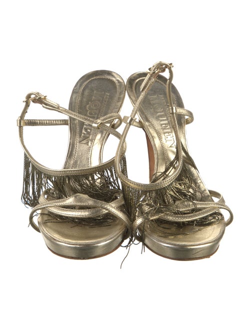 Alexander McQueen Leather Fringe Trim Accent T-Strap Sandals