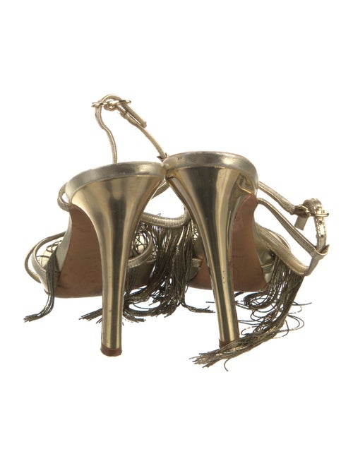 Alexander McQueen Leather Fringe Trim Accent T-Strap Sandals