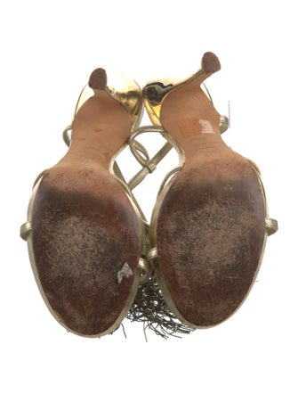 Alexander McQueen Leather Fringe Trim Accent T-Strap Sandals