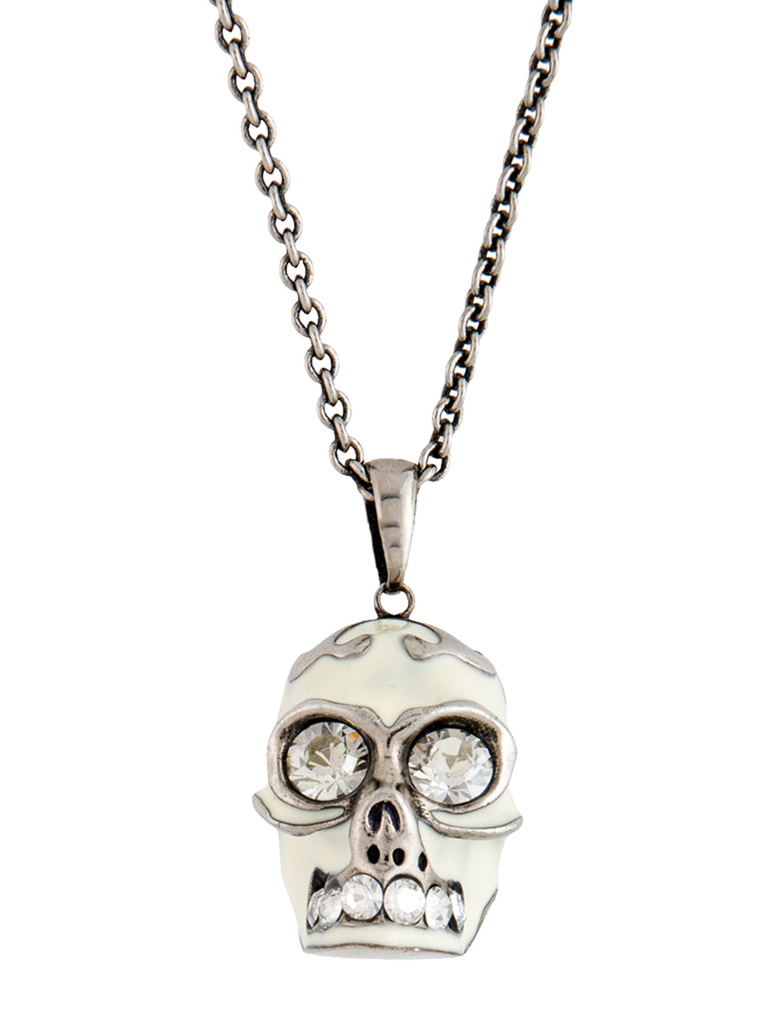 Alexander McQueen Crystal & Enamel Skull Pendant Necklace