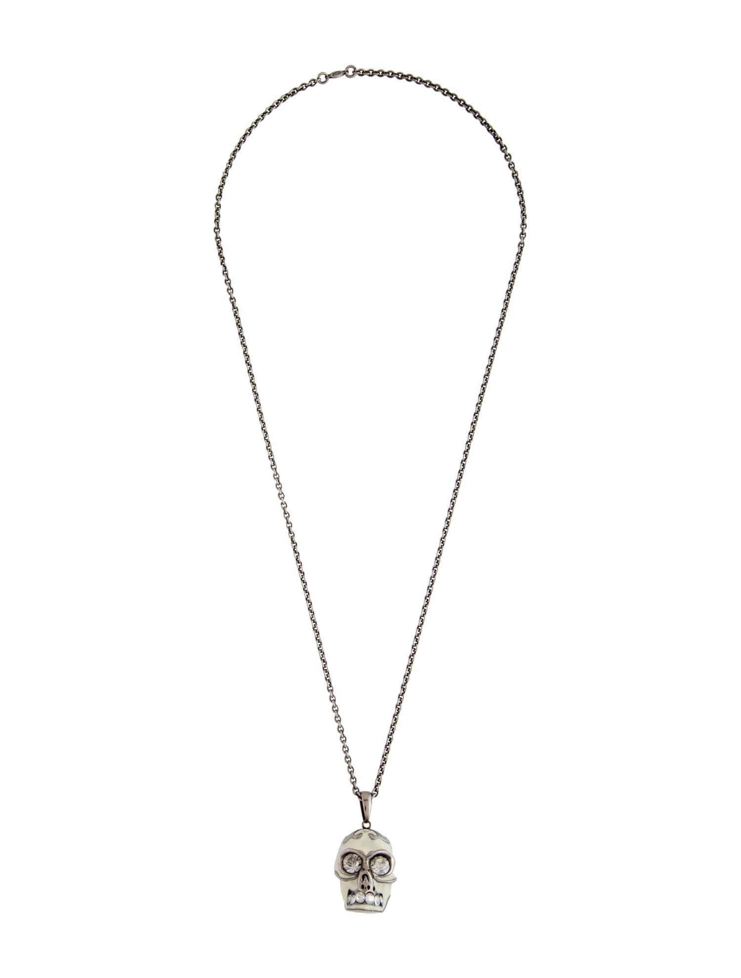 Alexander McQueen Crystal & Enamel Skull Pendant Necklace