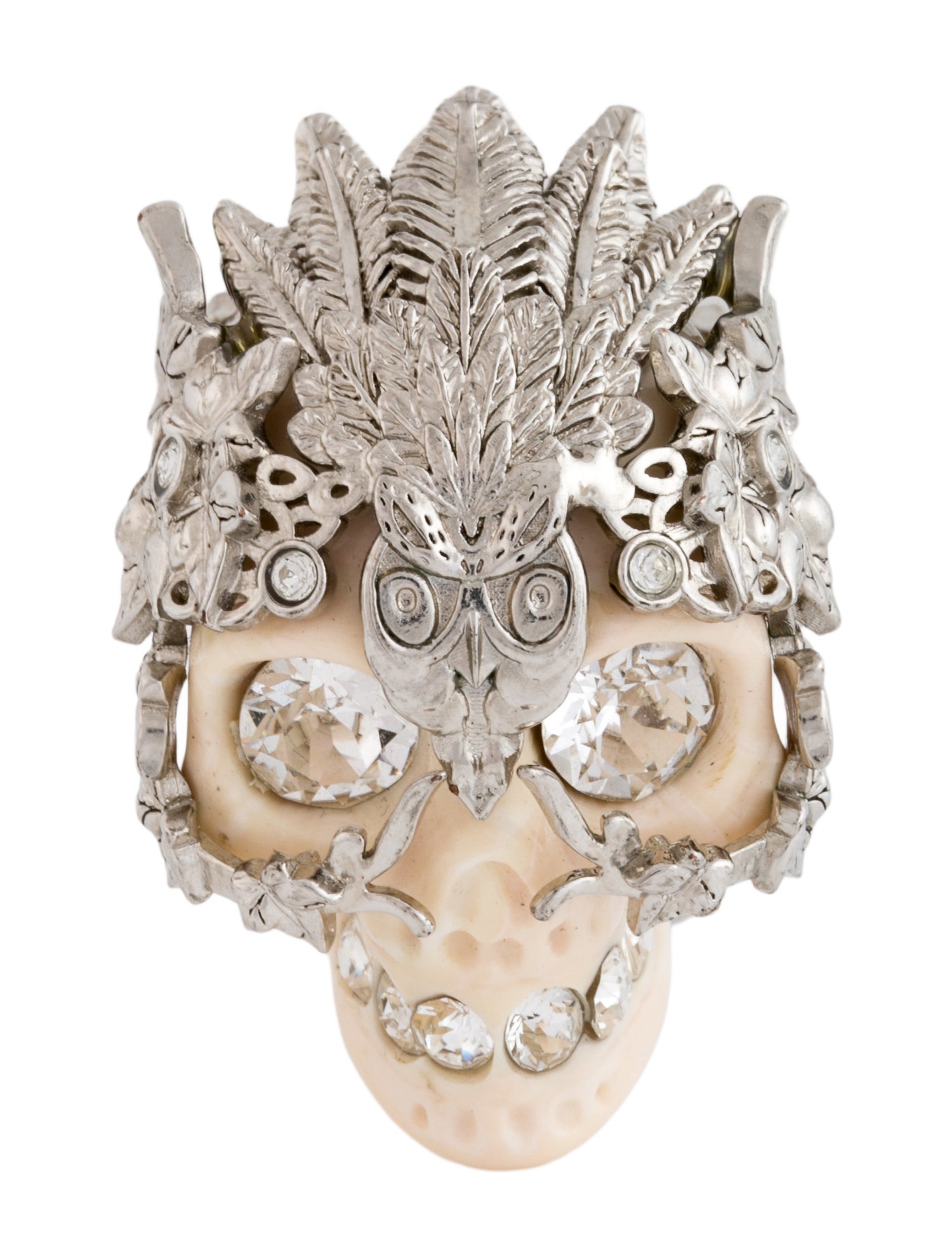 Alexander McQueen Crystal Skull Owlet Cocktail Ring