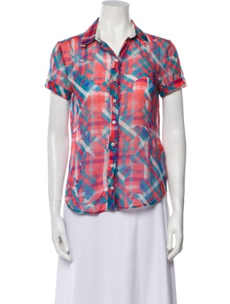 Alexander McQueen Printed Short Sleeve Button-Up Top